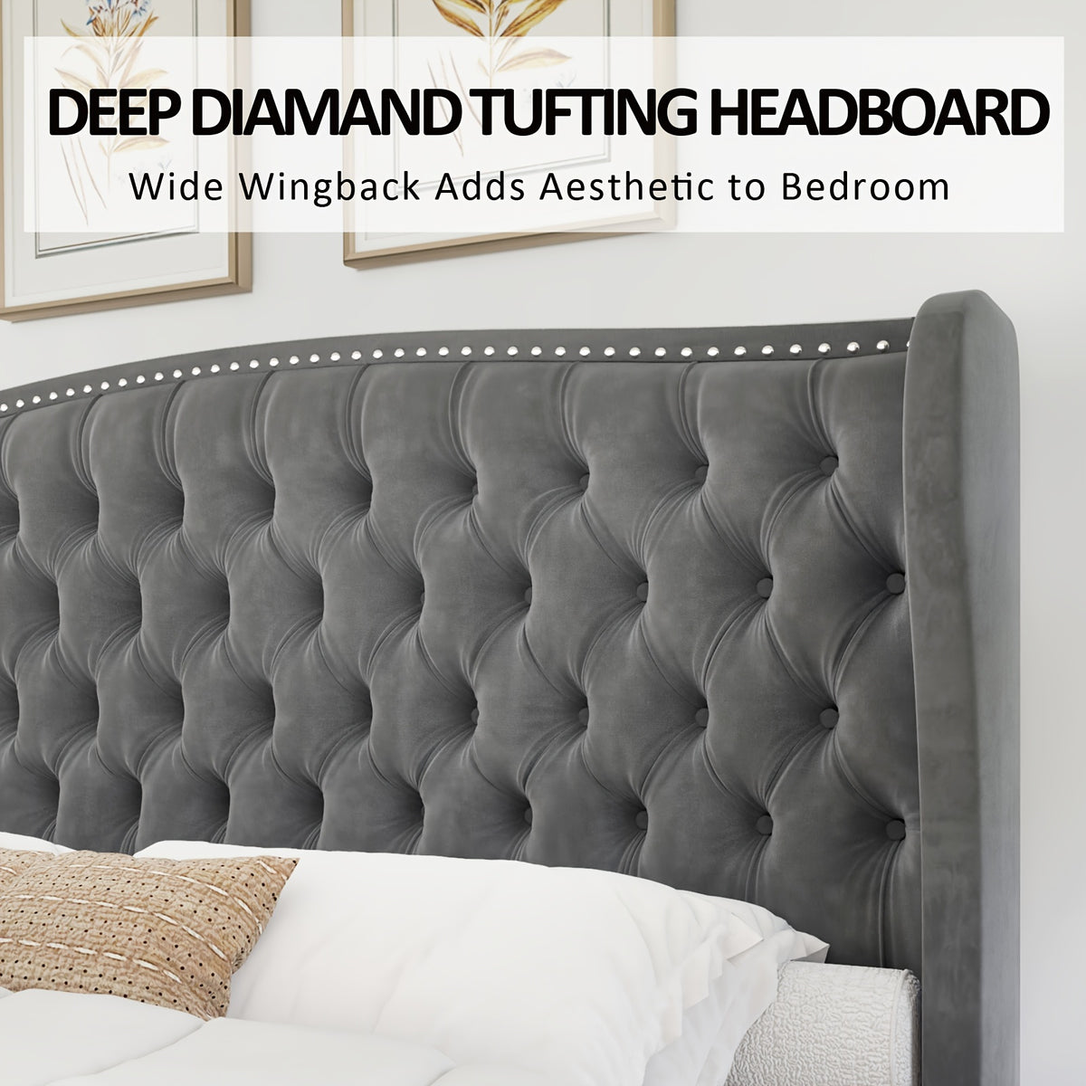platform bed frame velvet upholstered bed deep button tufted - Temu