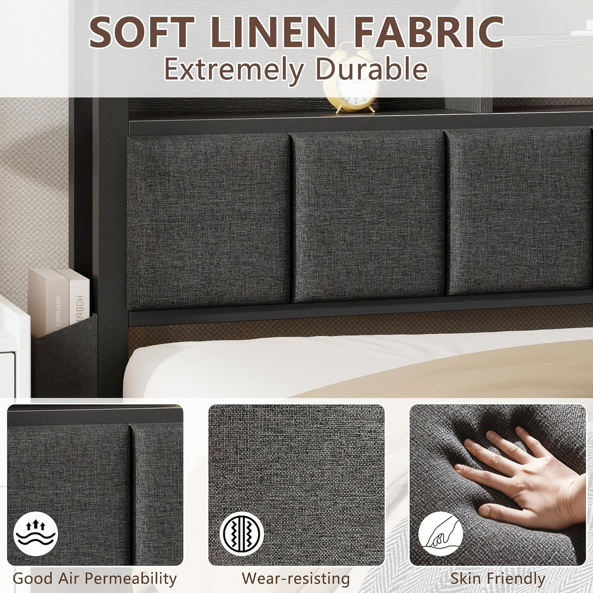full upholstered platform bed storage drawers usb charging - Temu
