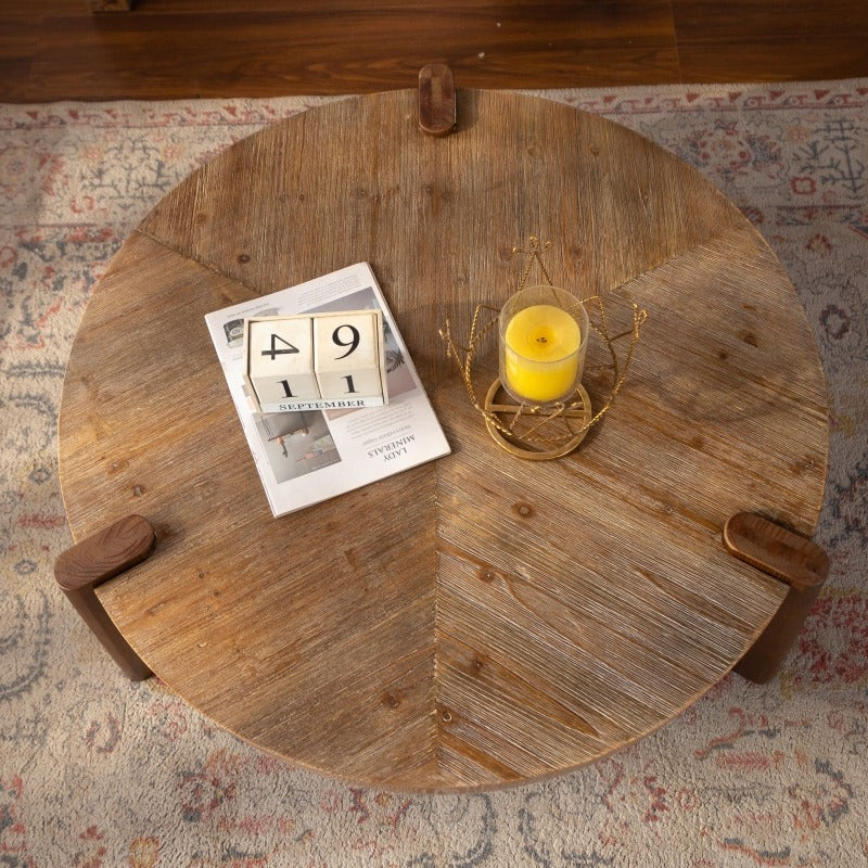 36 61 round herringbone coffee table solid wood rustic - Temu