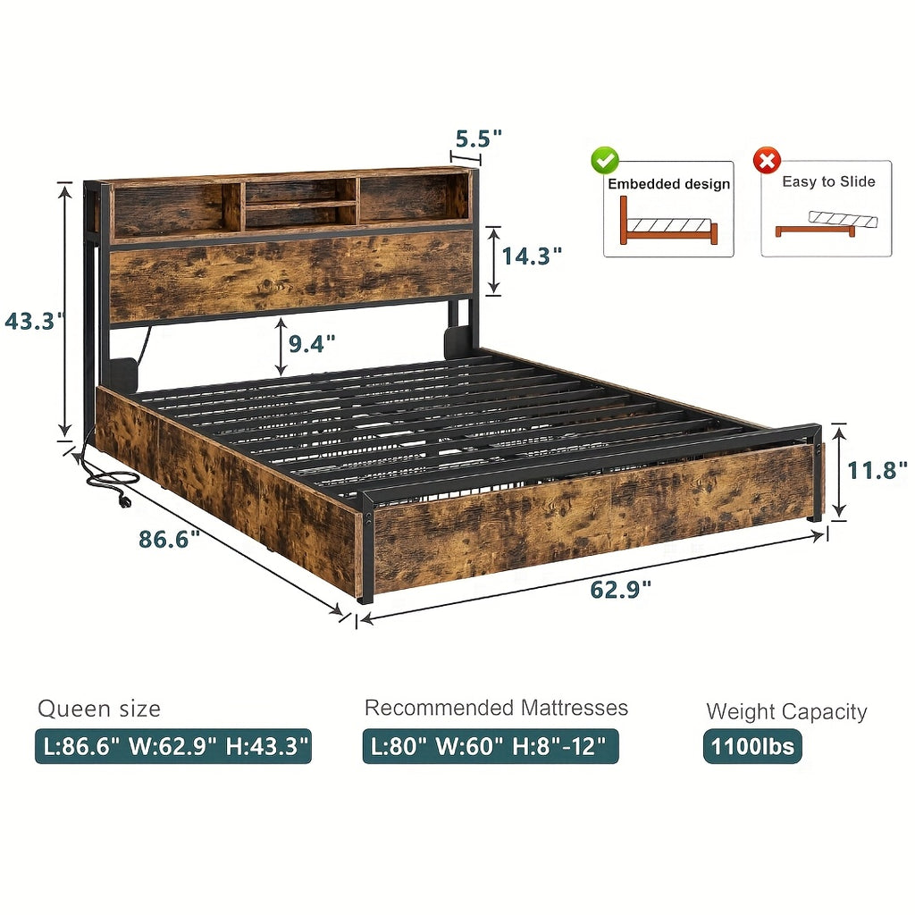 queen king bed   storage   drawers 1100lbs bed - Temu