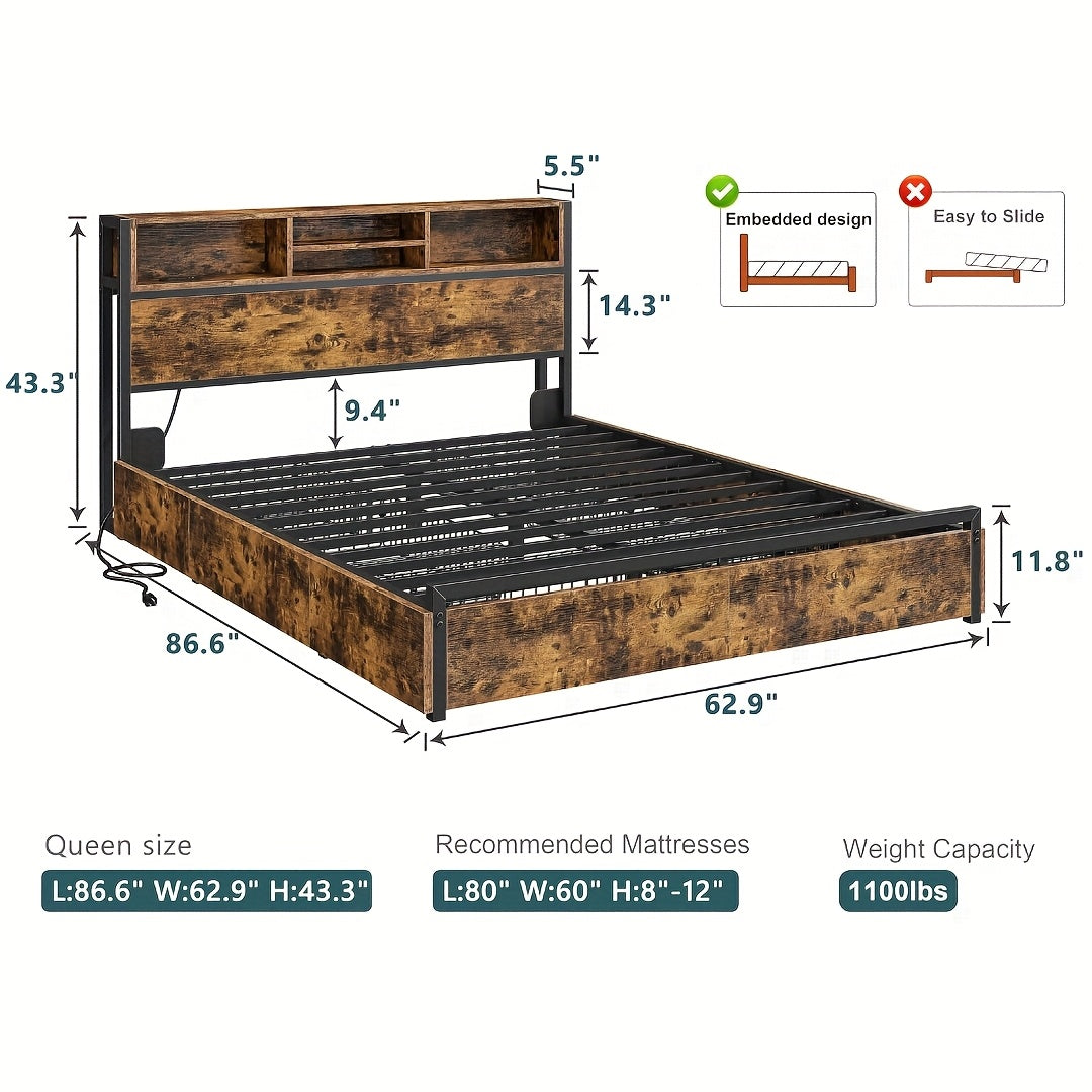 queen king bed   storage   drawers 1100lbs bed - Temu