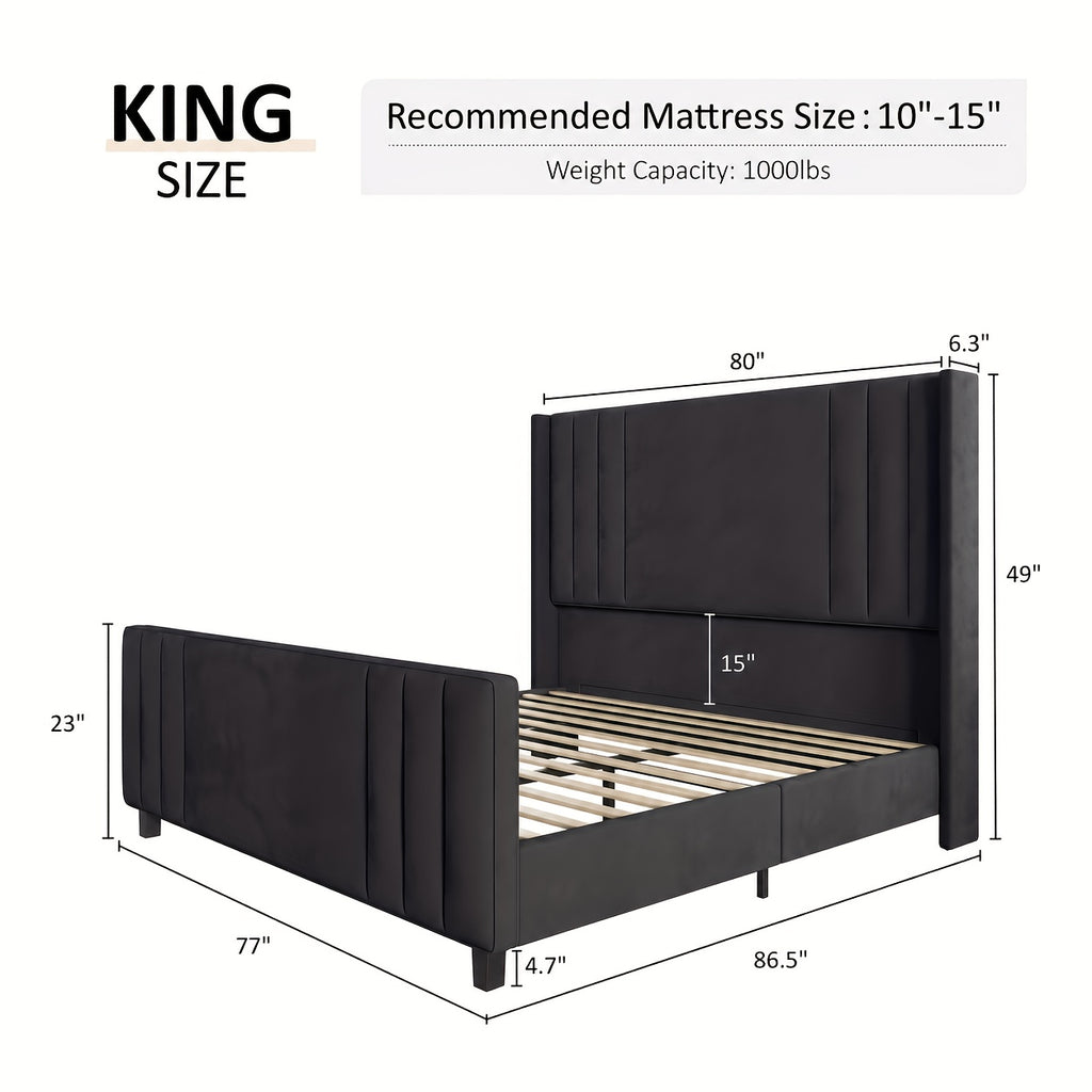 velvet upholstered platform bed frame vertical - Temu