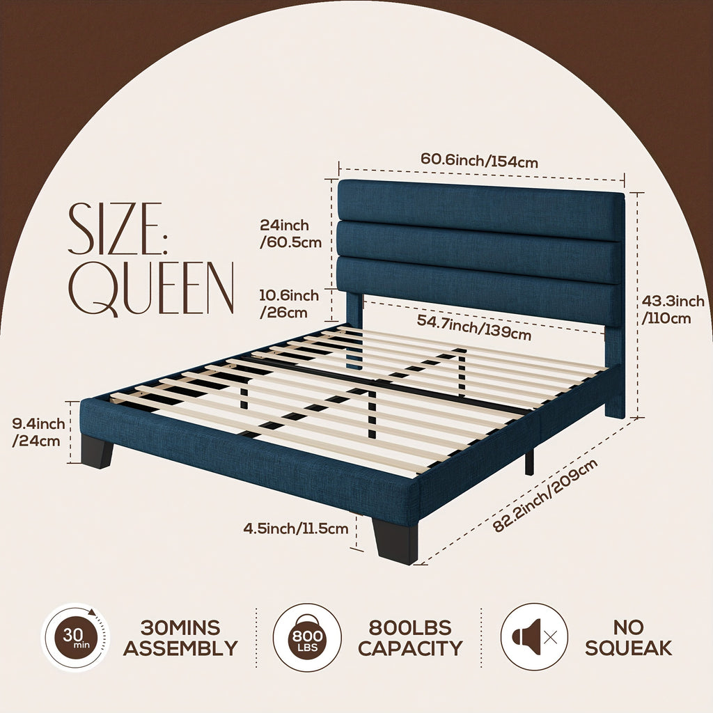 full queen king bed frame platform bed fabric - Temu