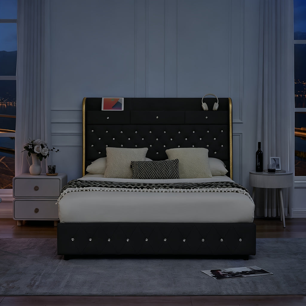 queen bed frame full size platform bed 2 removable - Temu