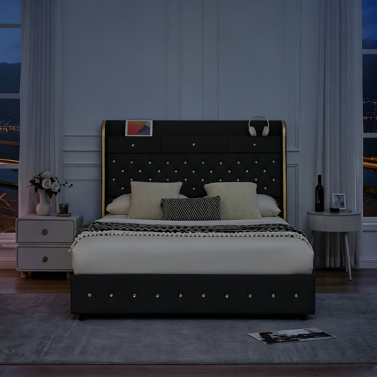 queen bed frame full size platform bed 2 removable - Temu