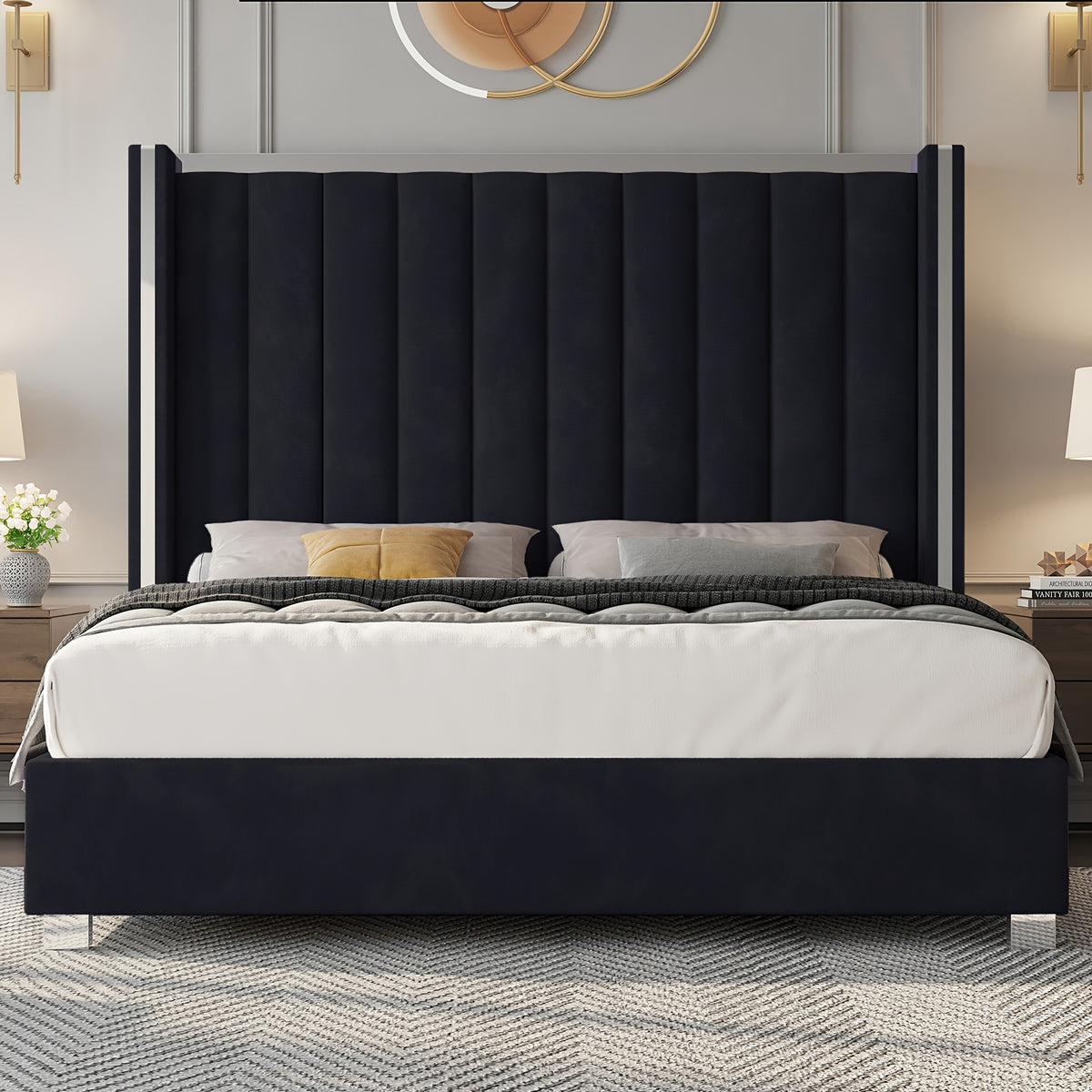 velvet upholstered platform bed 58 tall channel - Temu