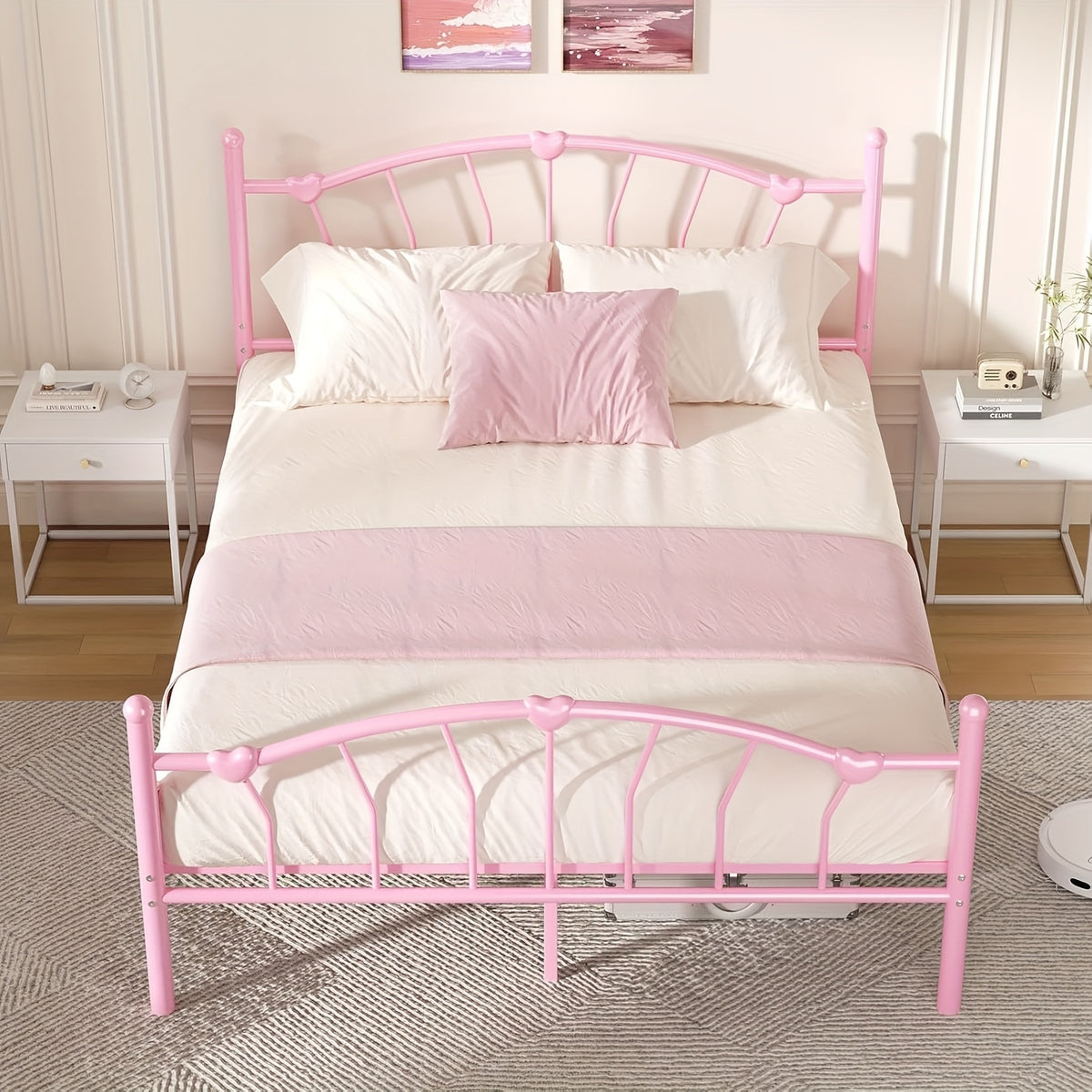 twin full queen size metal platform bed frame heart shaped - Temu