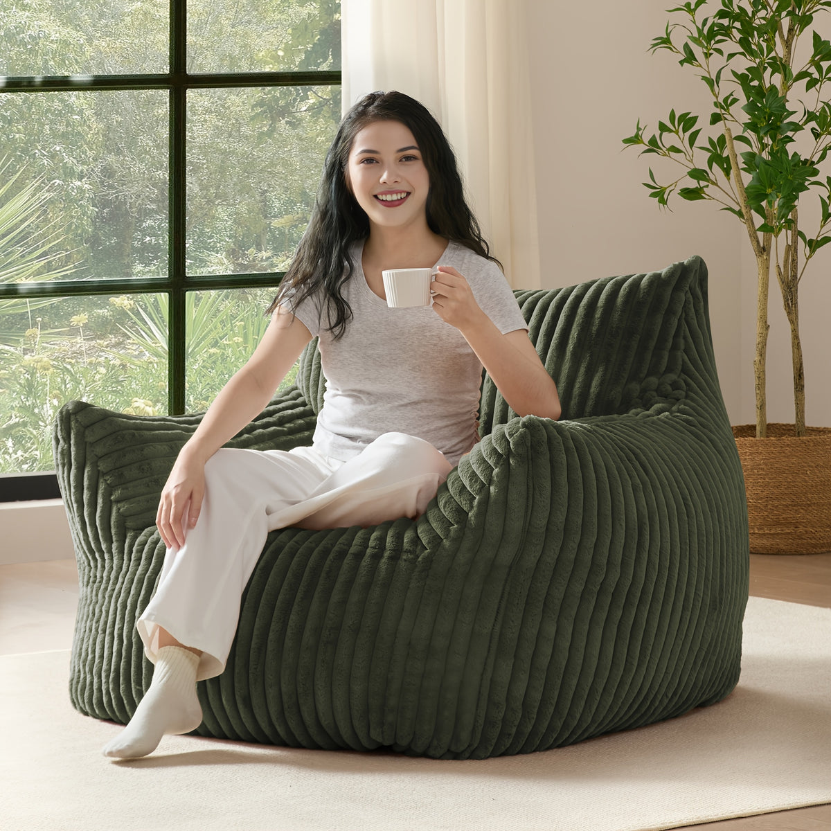 46 oversized corduroy memory foam bean bag chair comfy lazy - Temu