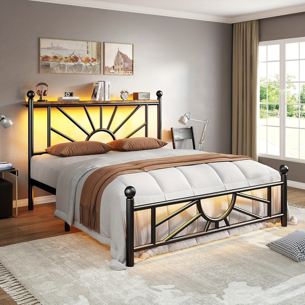 twin full queen metal bed frames led lights strong metal - Temu