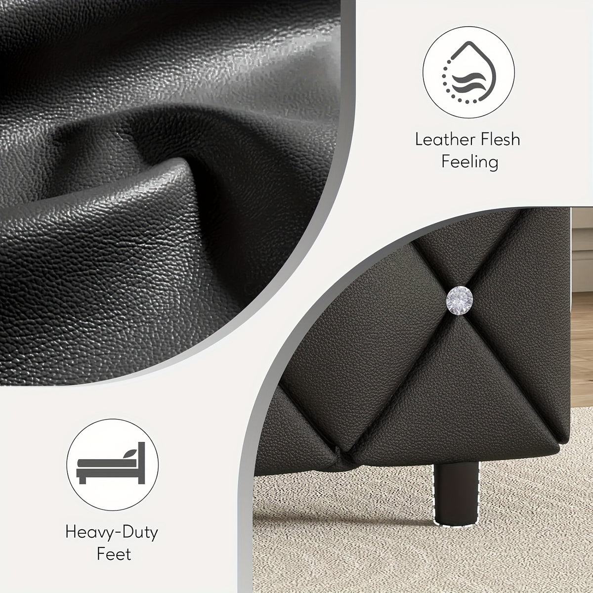 upholstered bed frame diamond tufted headboard faux leather - Temu