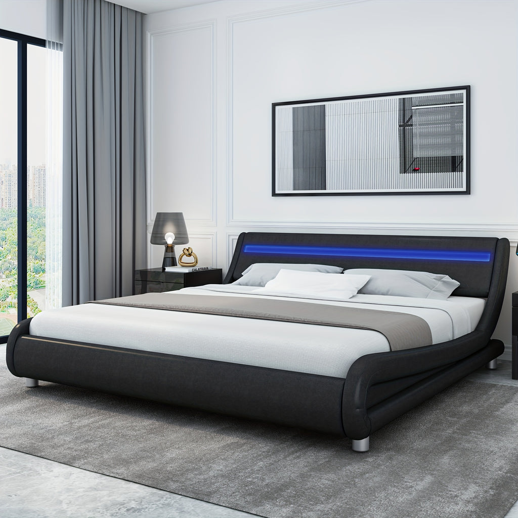 modern upholstered led bed frame adjustable headboard   - Temu