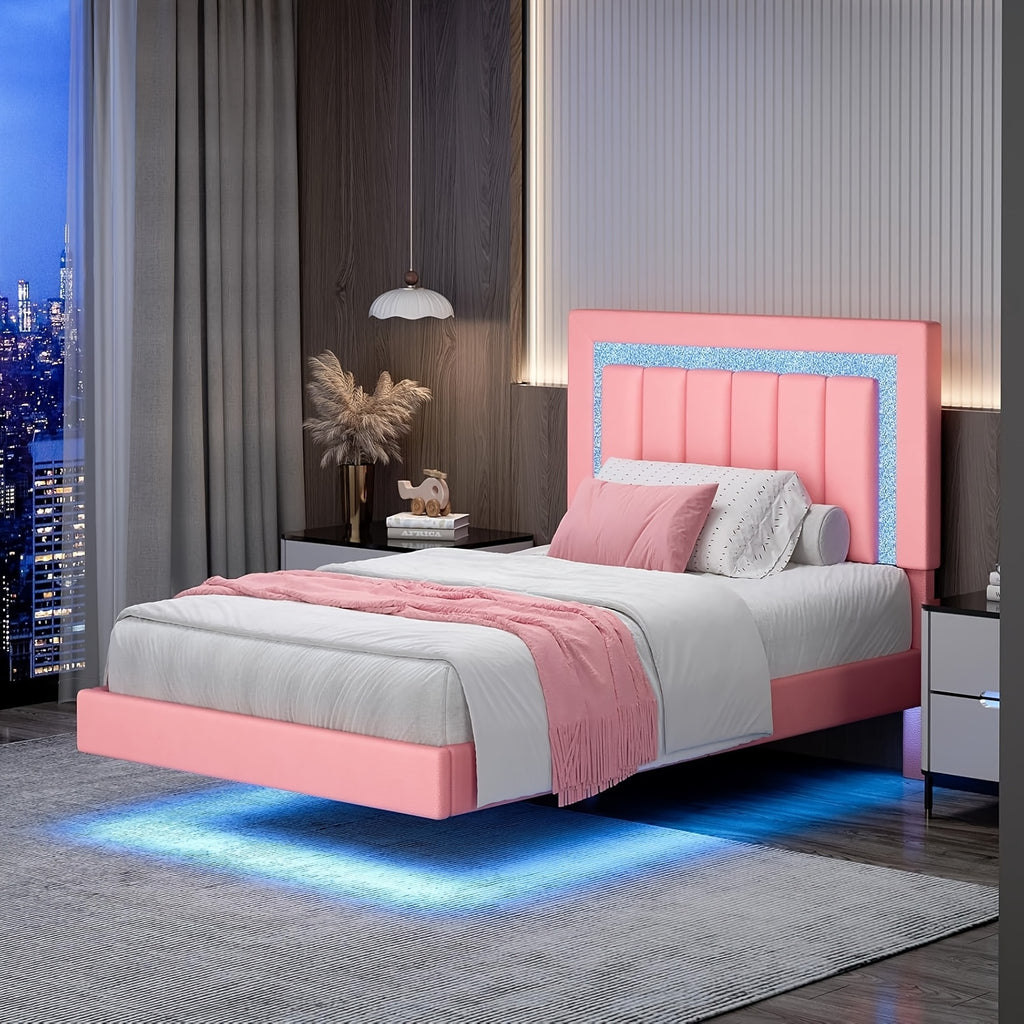 twin full queen smart led lights floating bed frame   - Temu