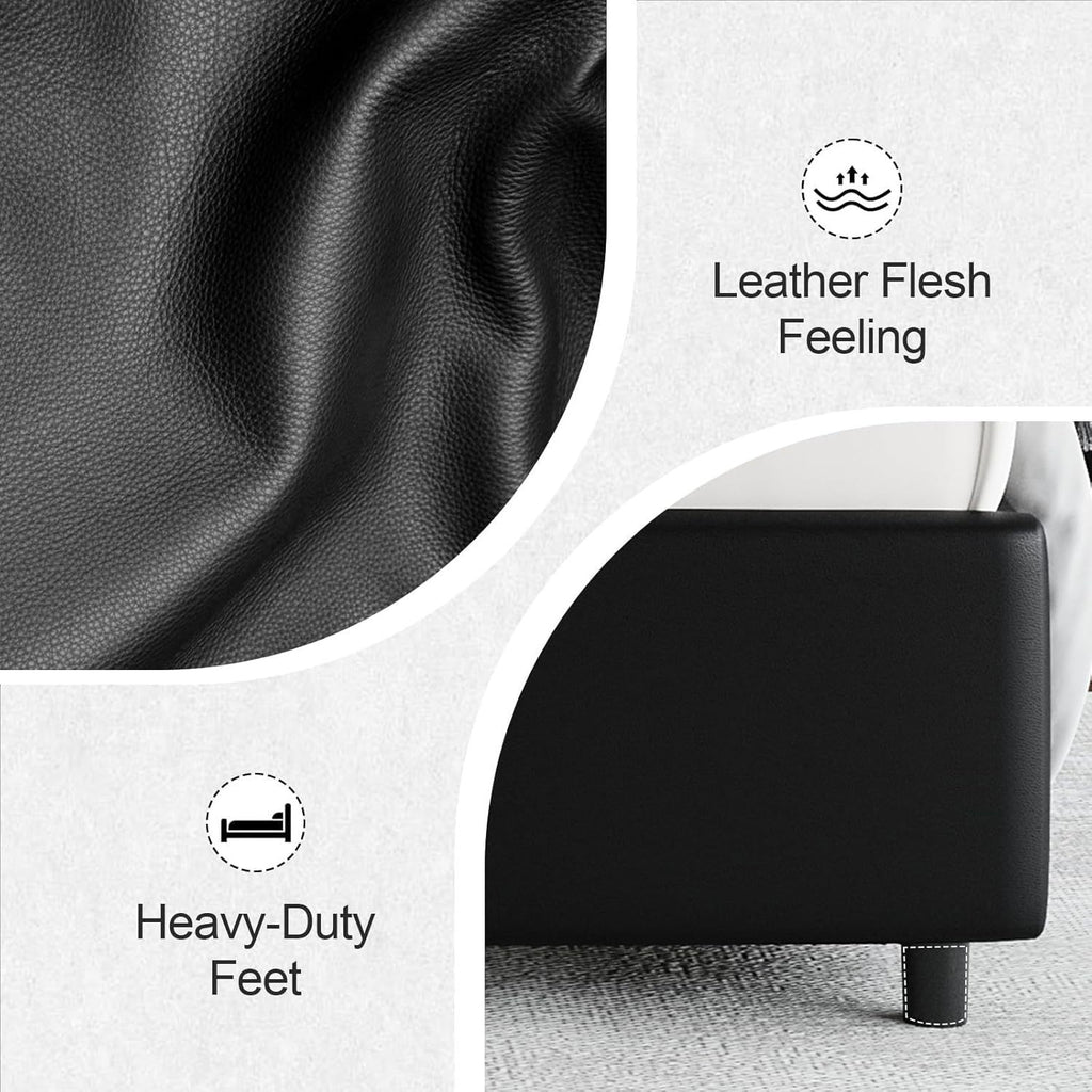 twin full queen size bed frame led lights faux leather - Temu