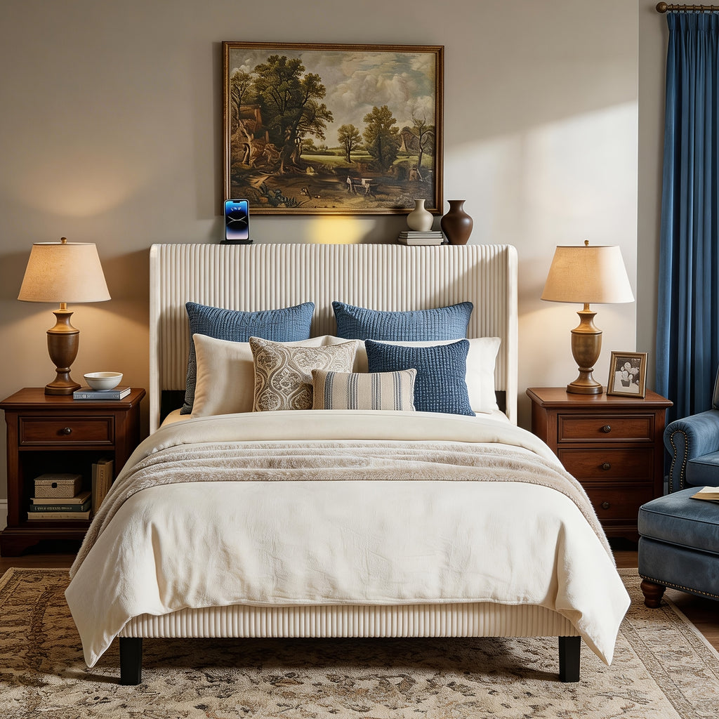 upholstered platform bed frame wingback headboard 500 lbs - Temu