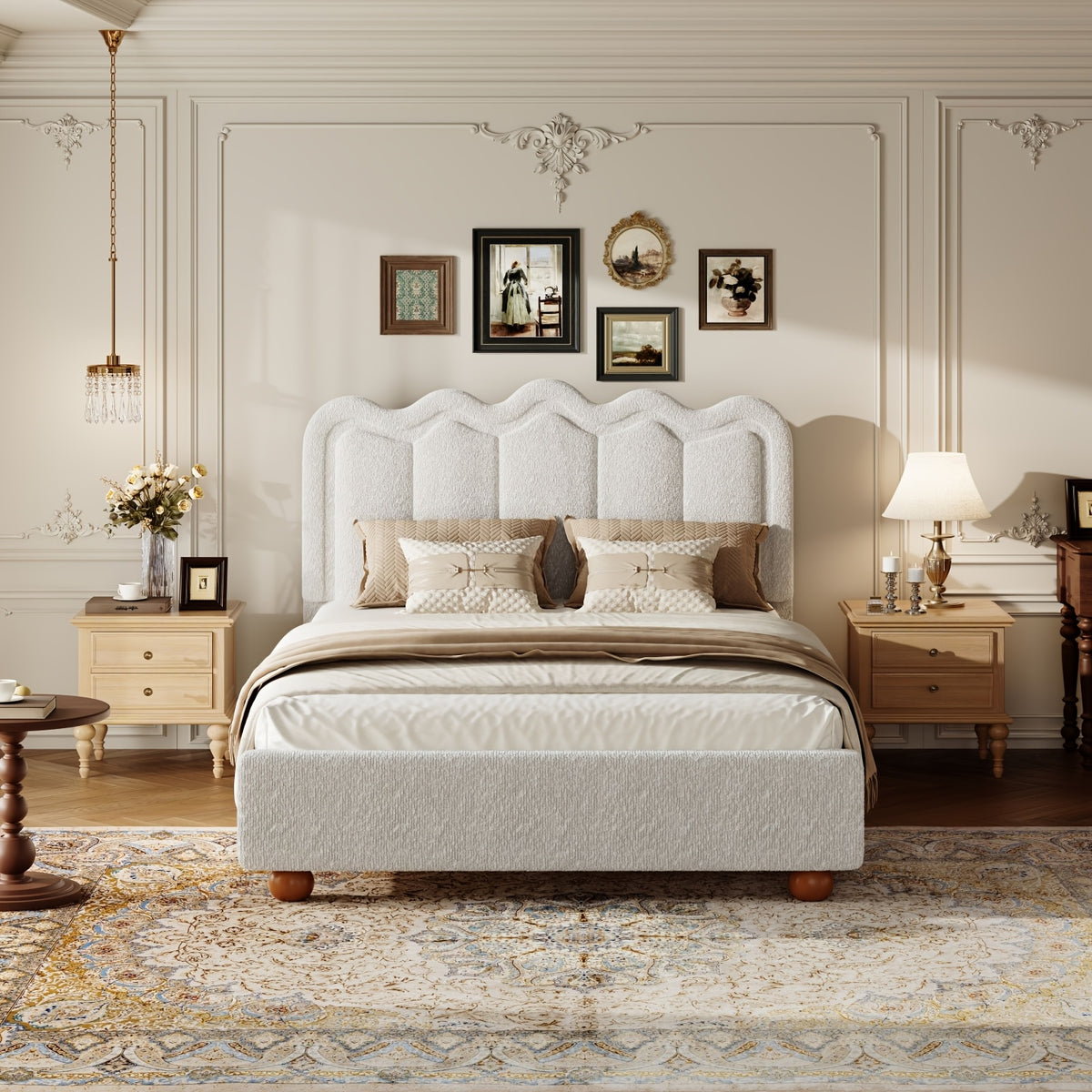 queen size bed frame headboard footboard upholstered boucle - Temu