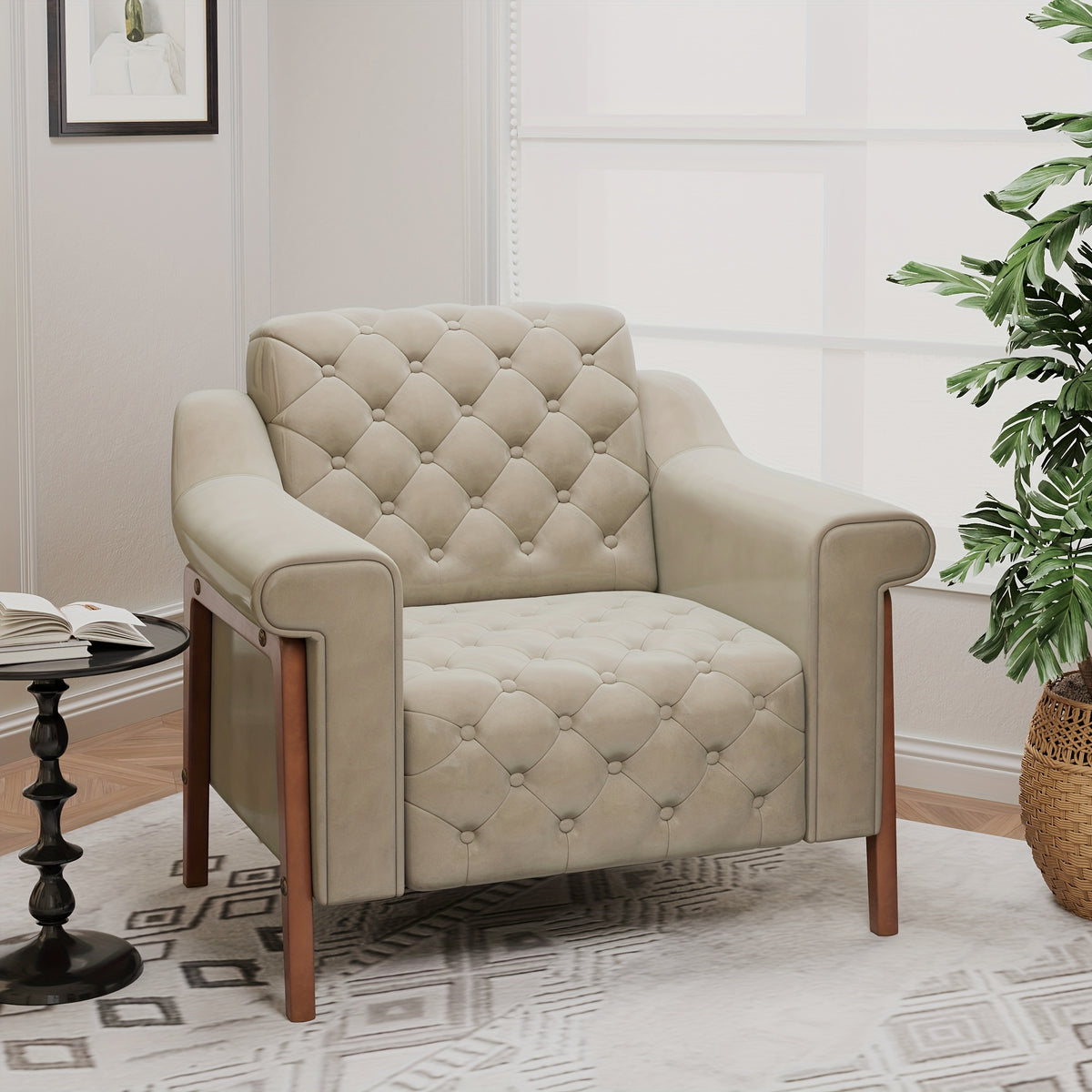 cozy accent chair faux leather modern living room chairs   - Temu