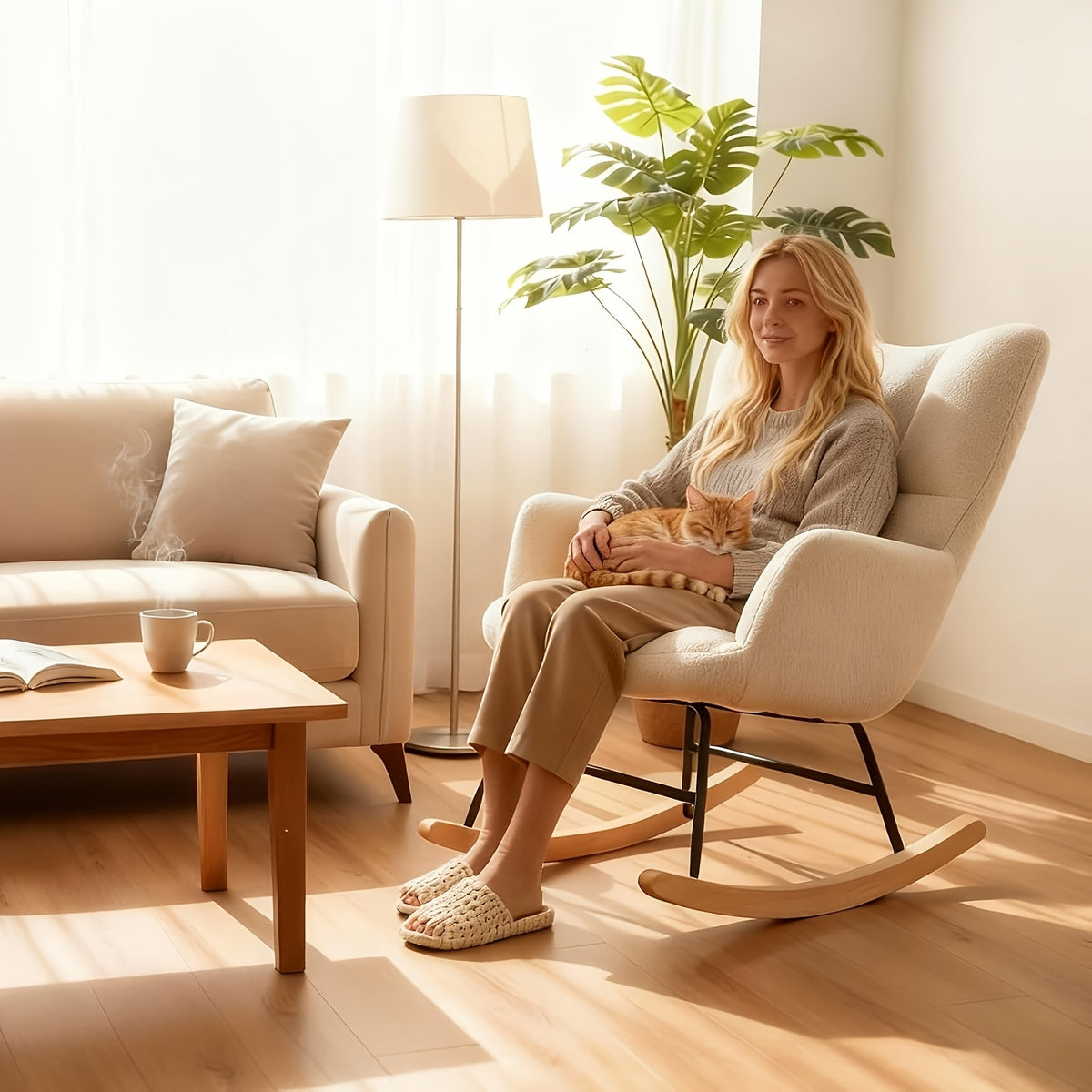 teddy upholstered rocking chair comfy glider rocker high - Temu
