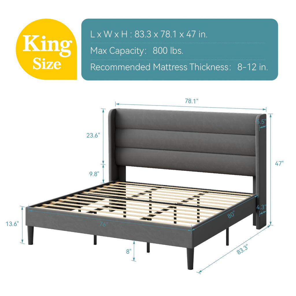 modern wingback platform bed frame velvet upholstered - Temu