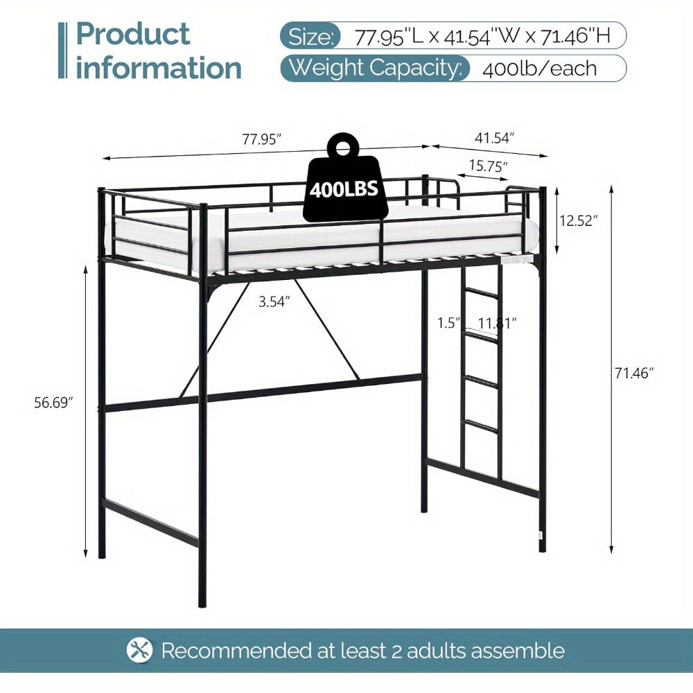 heavy duty metal loft bed twin size safety guard rails flat - Temu