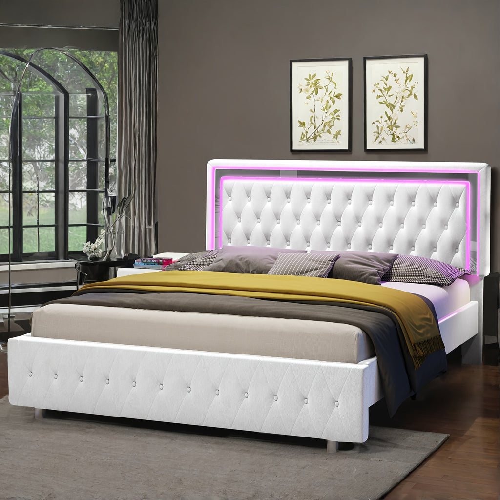 led bed frame upholstered platform bed vlelvet - Temu