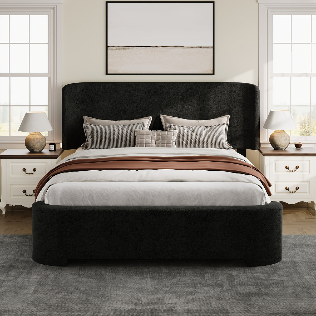 curved headboard footboard full queen size bed frame velvet - Temu