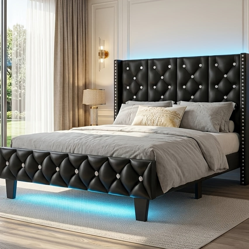 upholstered platform bed frame led lights tall bed frame - Temu