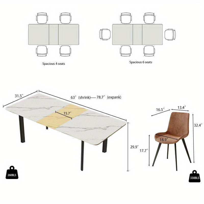 7pcs dining table chair set 63 78 7 inch expandable dining - Temu