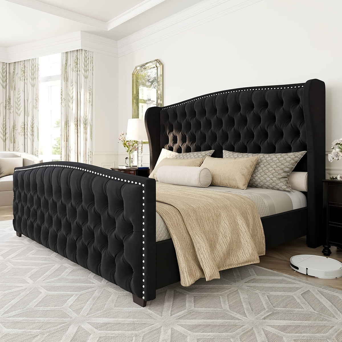 platform bed frame velvet upholstered bed deep button tufted - Temu