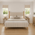 modern solid wood bed frame a vertical striped headboard - Temu