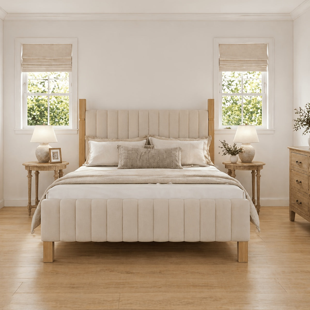 modern solid wood bed frame a vertical striped headboard - Temu
