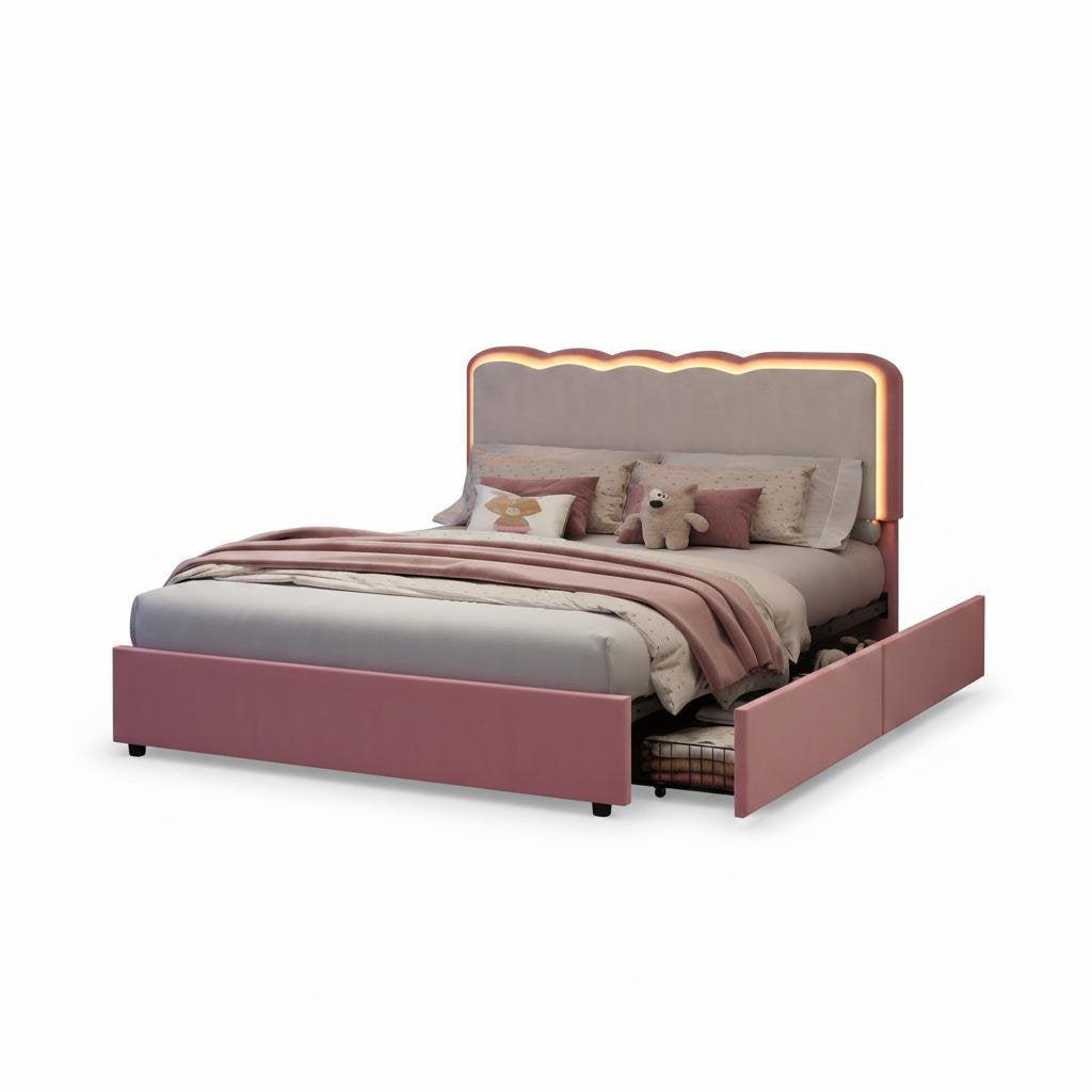 modern upholstered platform bed frame wave shaped headboard - Temu