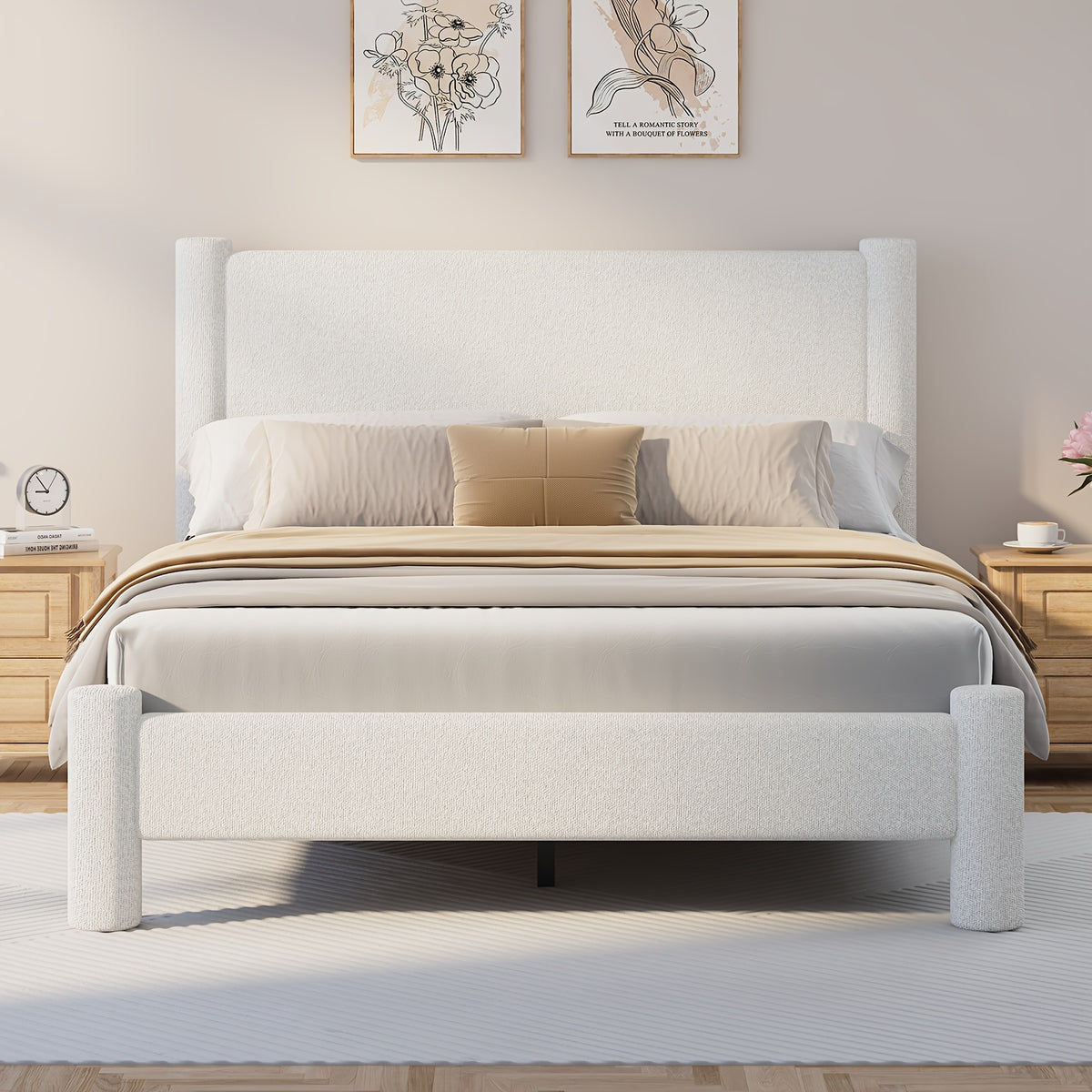 soft boucle upholstered bed frame headboard twin full queen - Temu