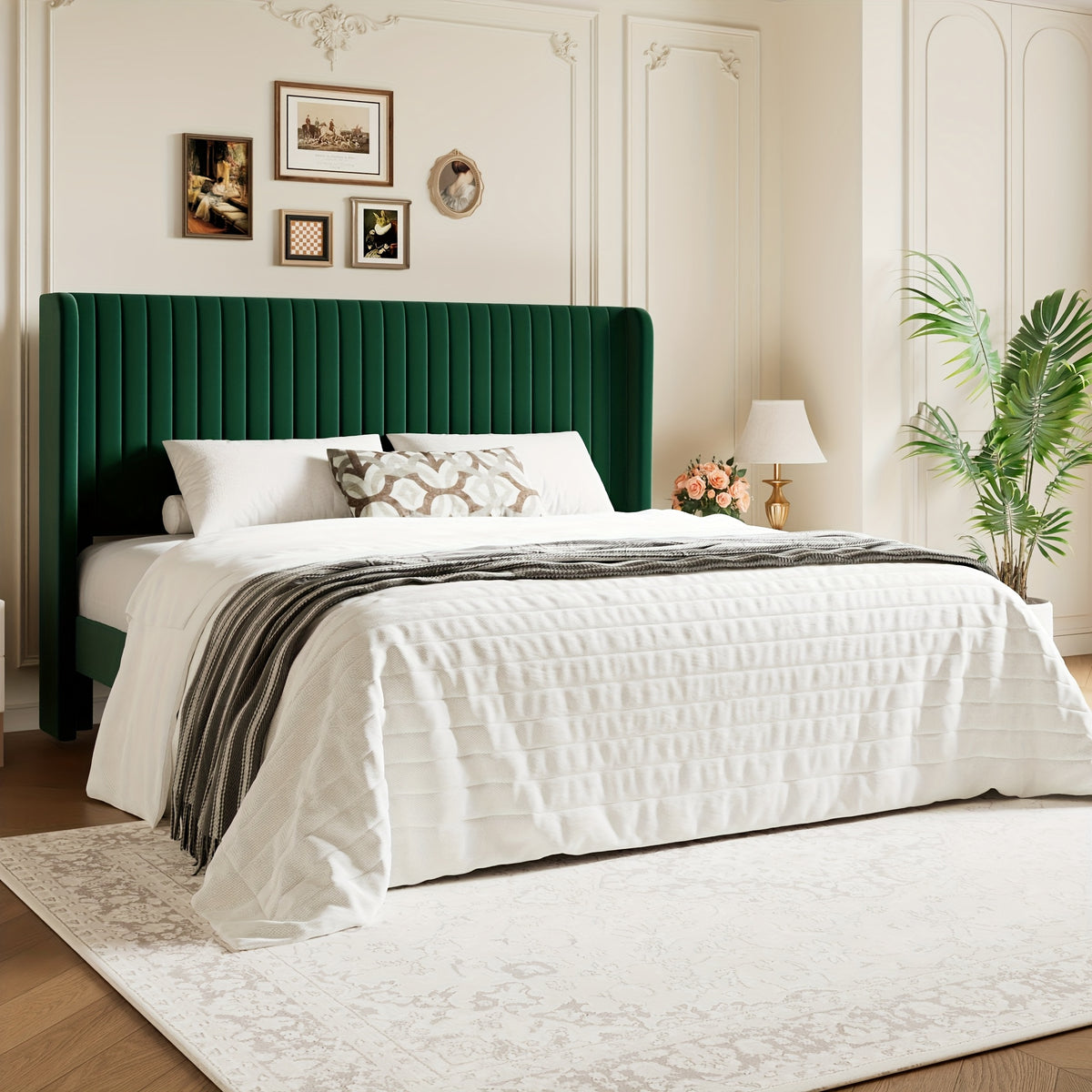 wingback velvet upholstered platform bed frame - Temu