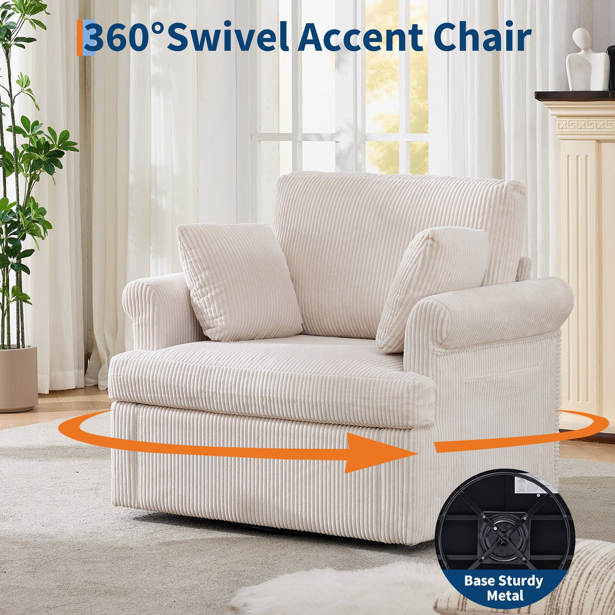modern 360 swivel armchair 2 pillows accent lounge reading - Temu