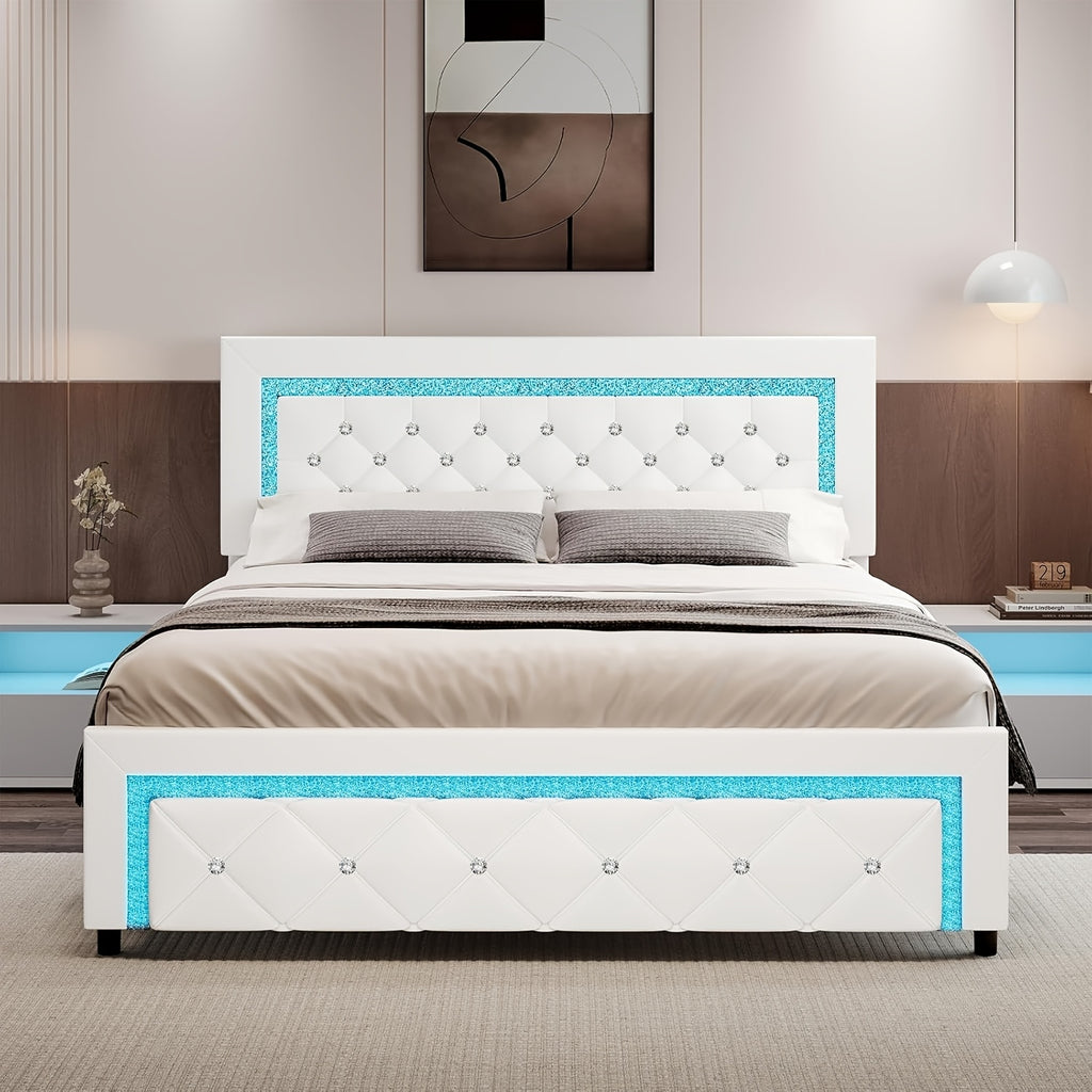 twin full queen bed frame led lights upholstered platform - Temu