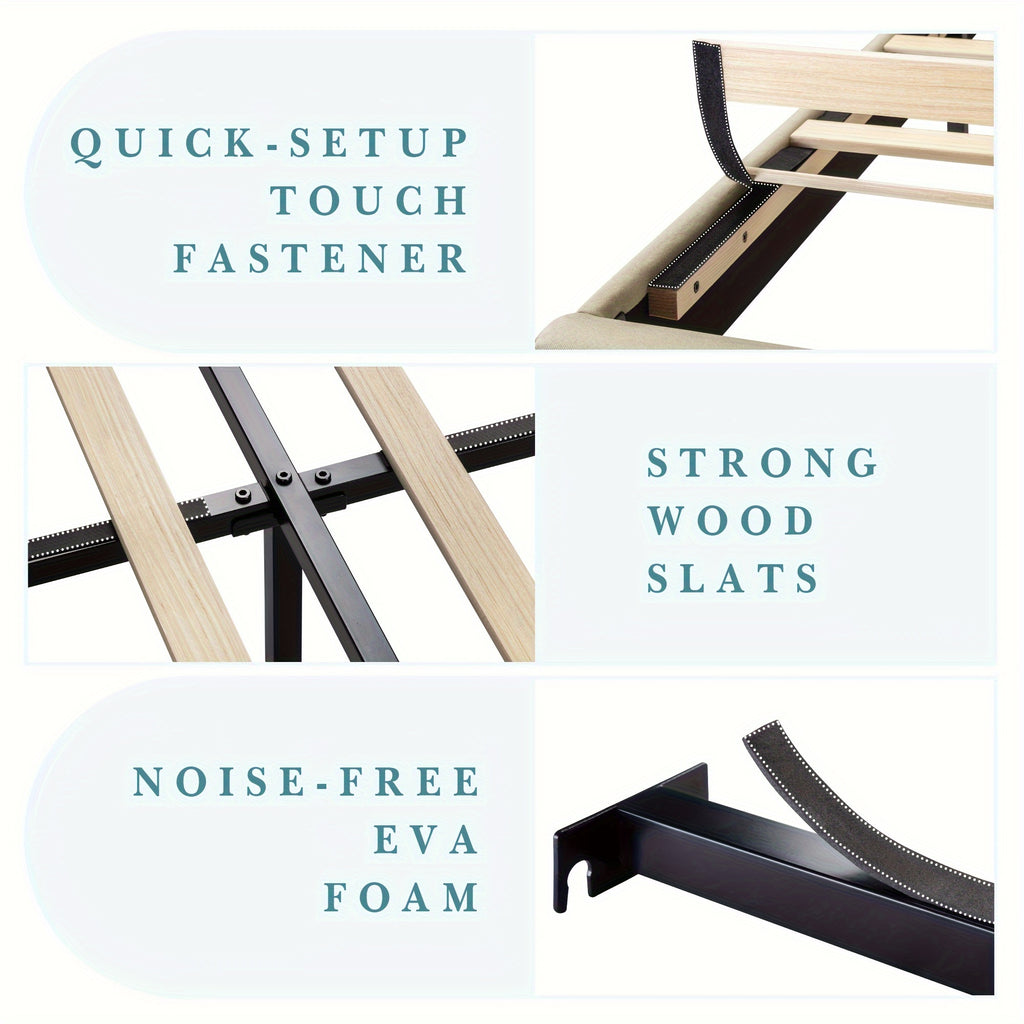 modern fabric upholstered bed frame headboard strong - Temu