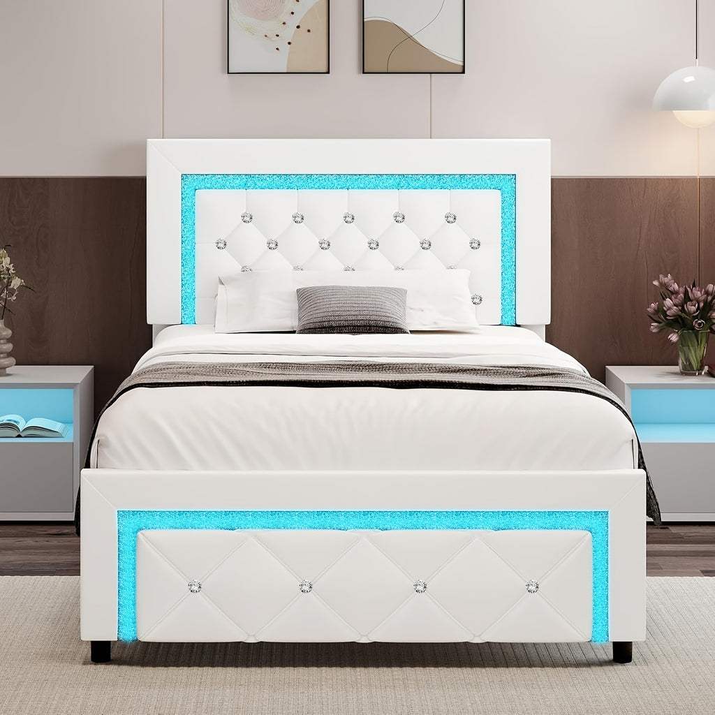 twin full queen bed frame led lights upholstered platform - Temu