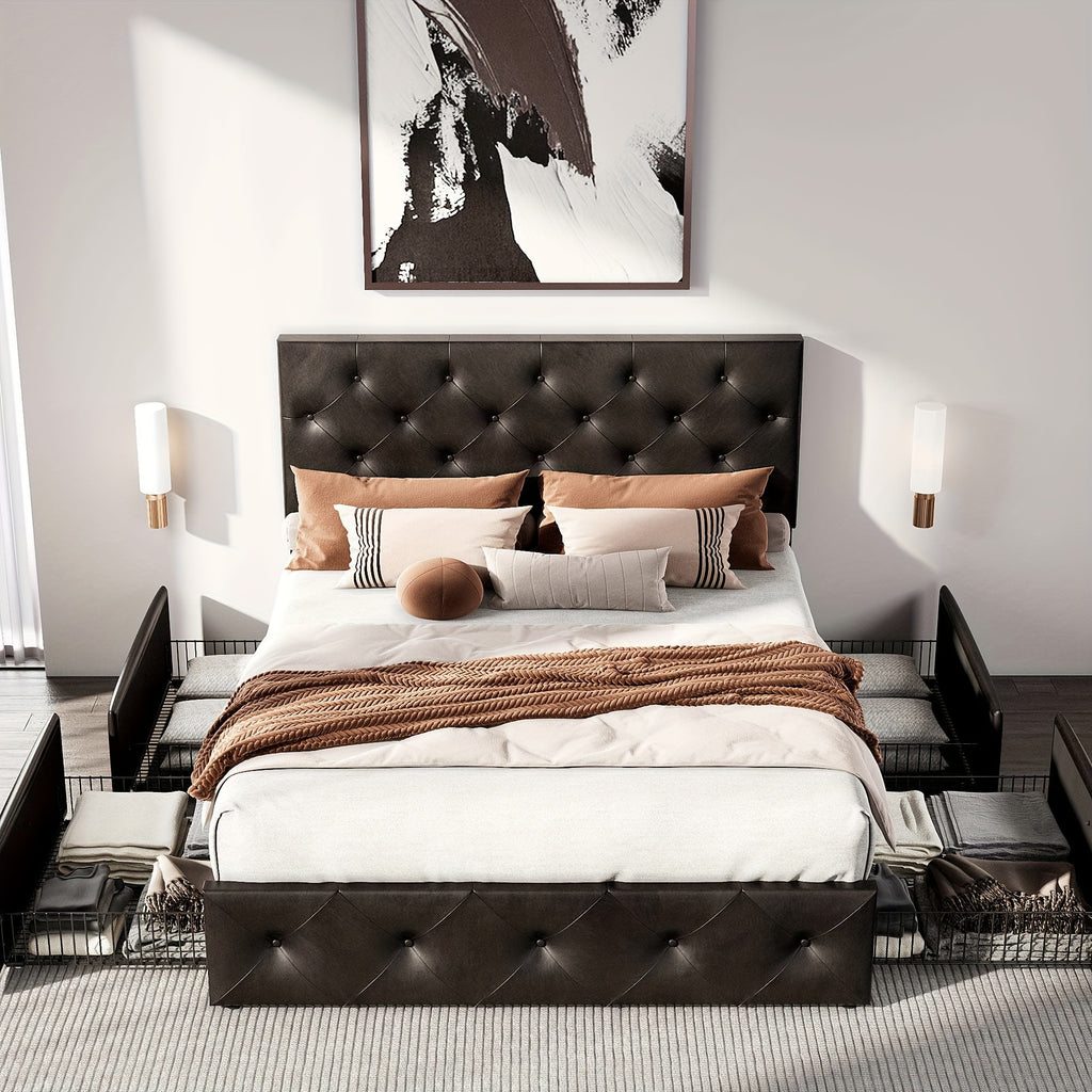 full queen king upholstered platform storage bed 4 - Temu