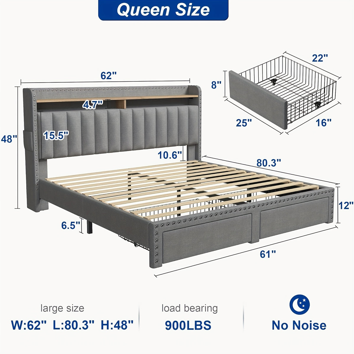 king size upholstered bed frame storage 2 tier headboard 2 - Temu