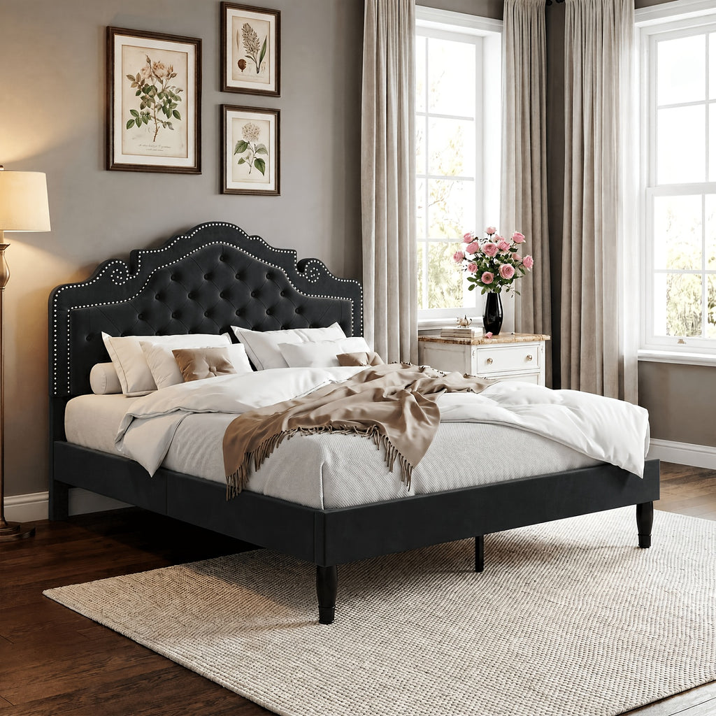 full queen king bed frame velvet adjustable tiara - Temu