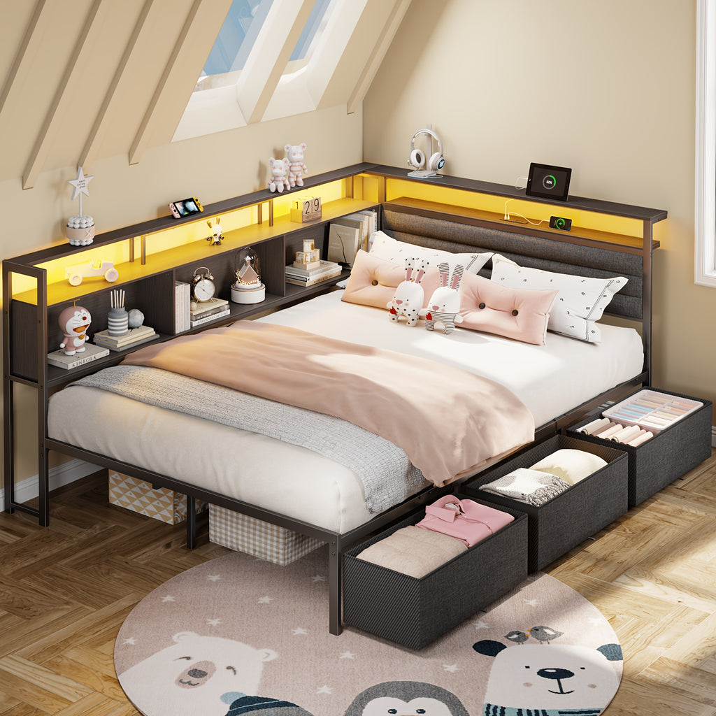 twin full size bed frame 3 drawers a storage bookshelf - Temu