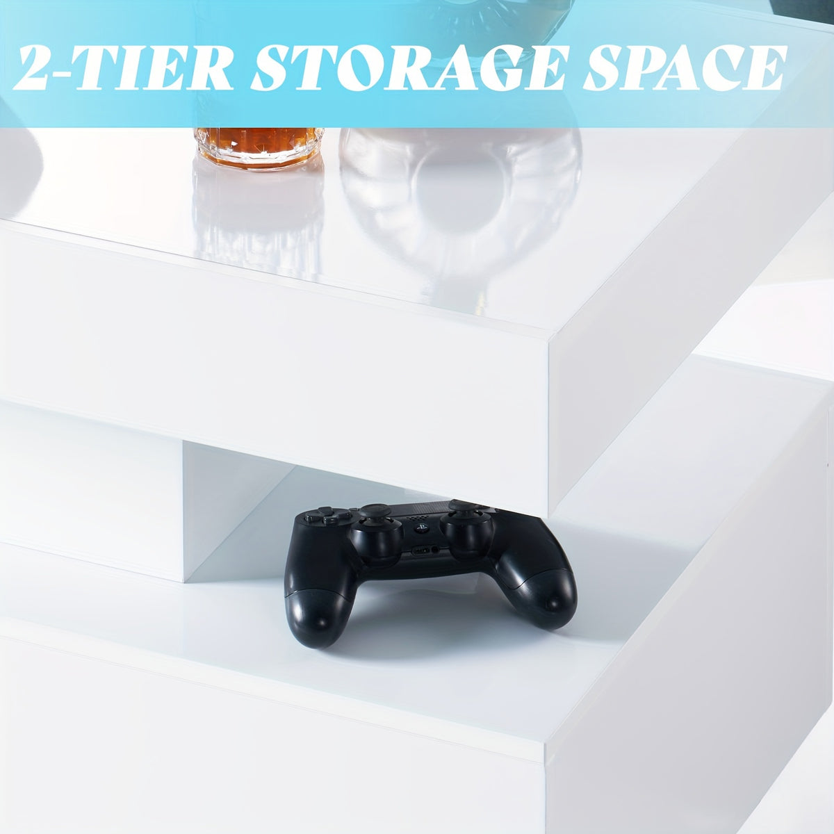 high gloss led coffee table modern 2 tier center table led - Temu