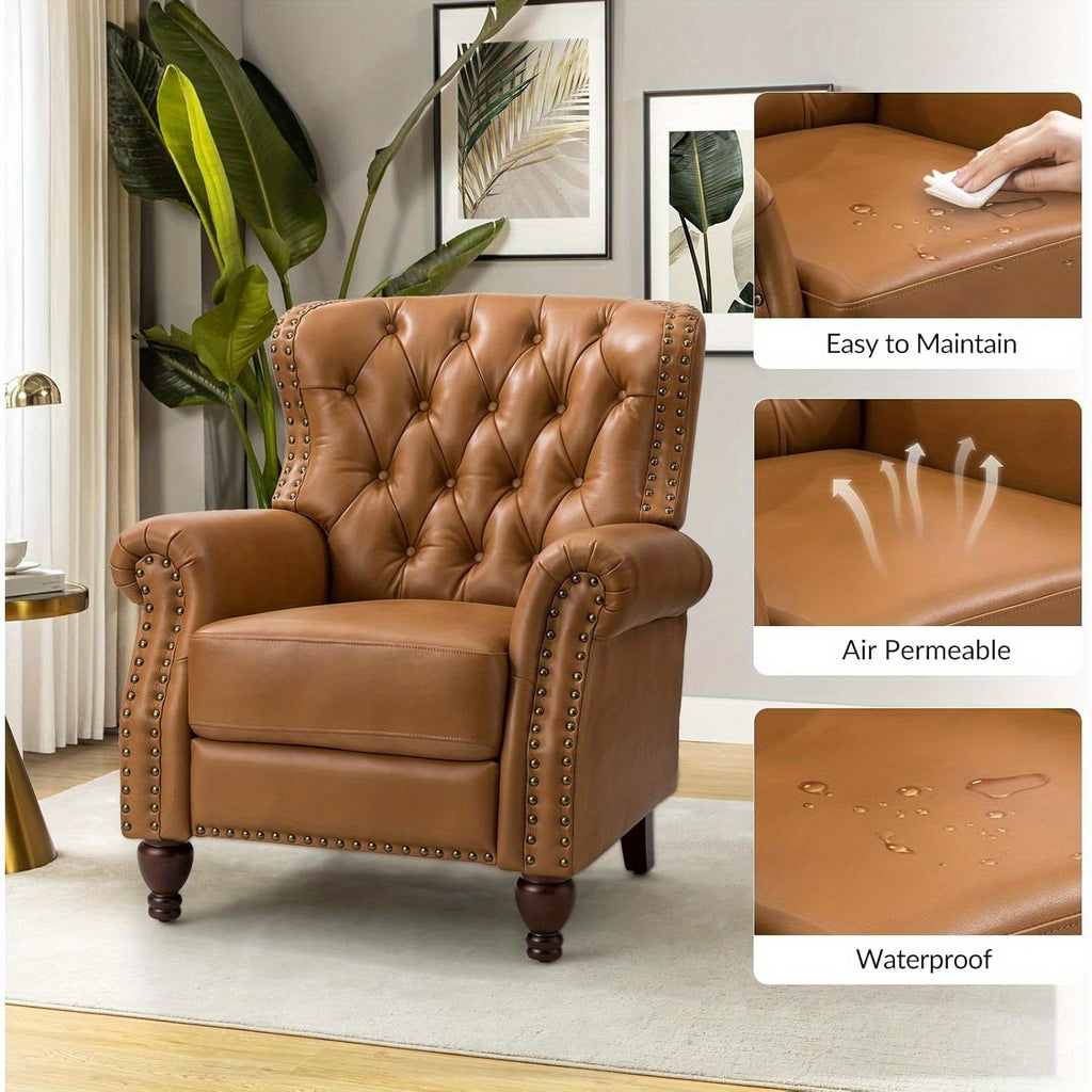 genuine leather recliner chair solid wood legs modern - Temu