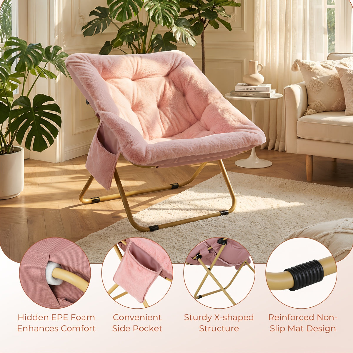 comfy saucer chair foldable lounge chair soft faux fur - Temu