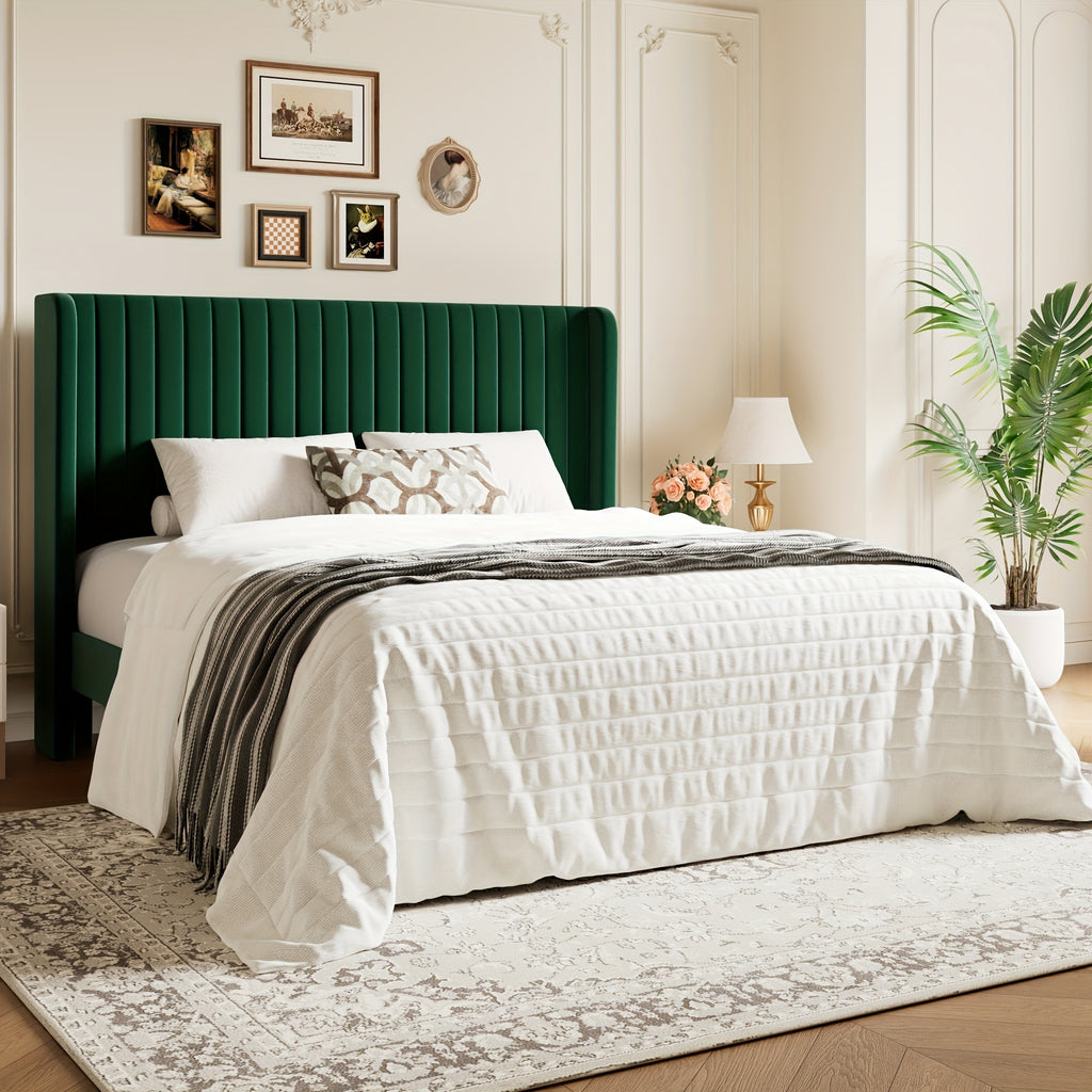 wingback velvet upholstered platform bed frame - Temu