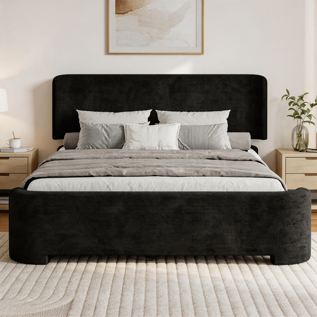 curved headboard footboard full queen size bed frame velvet - Temu