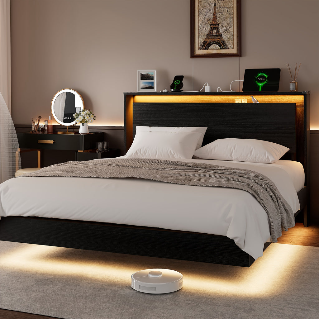 floating bed frame led lights charging station heavy duty - Temu