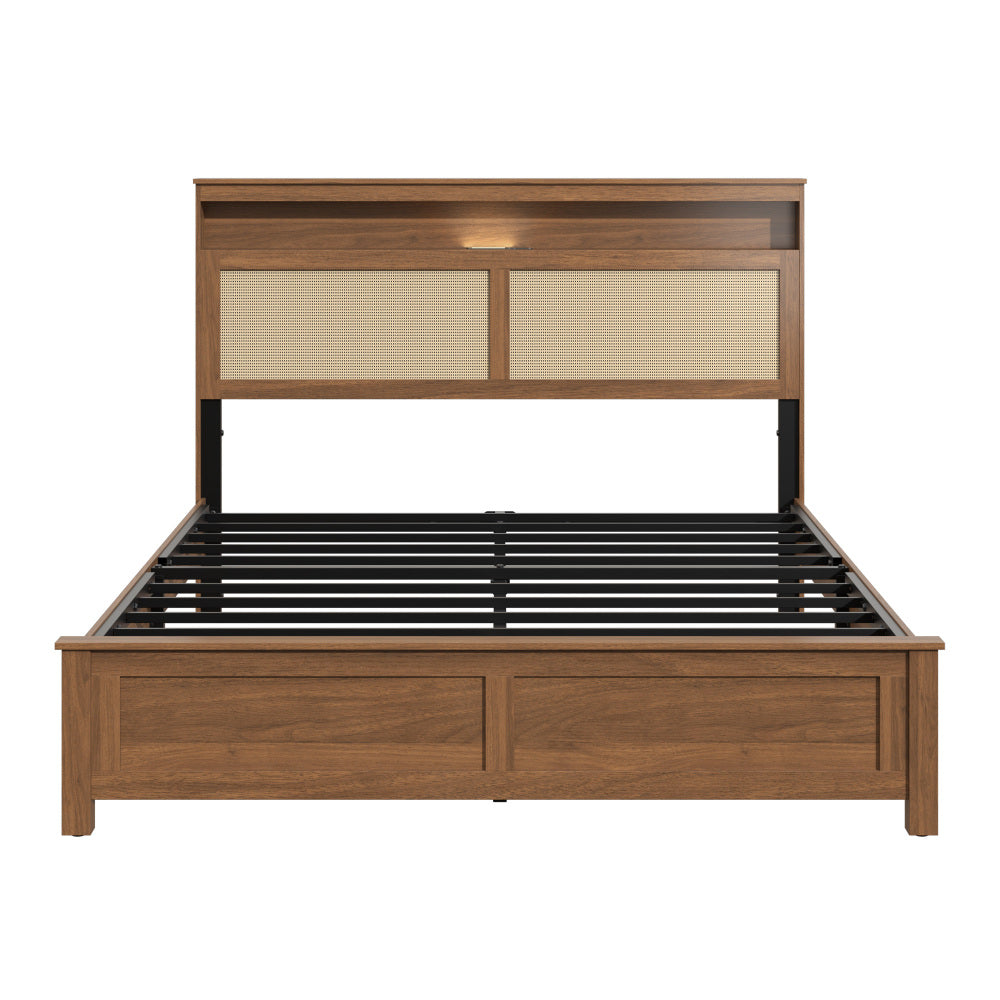 queen size bed frame rattan headboard built in led reading - Temu