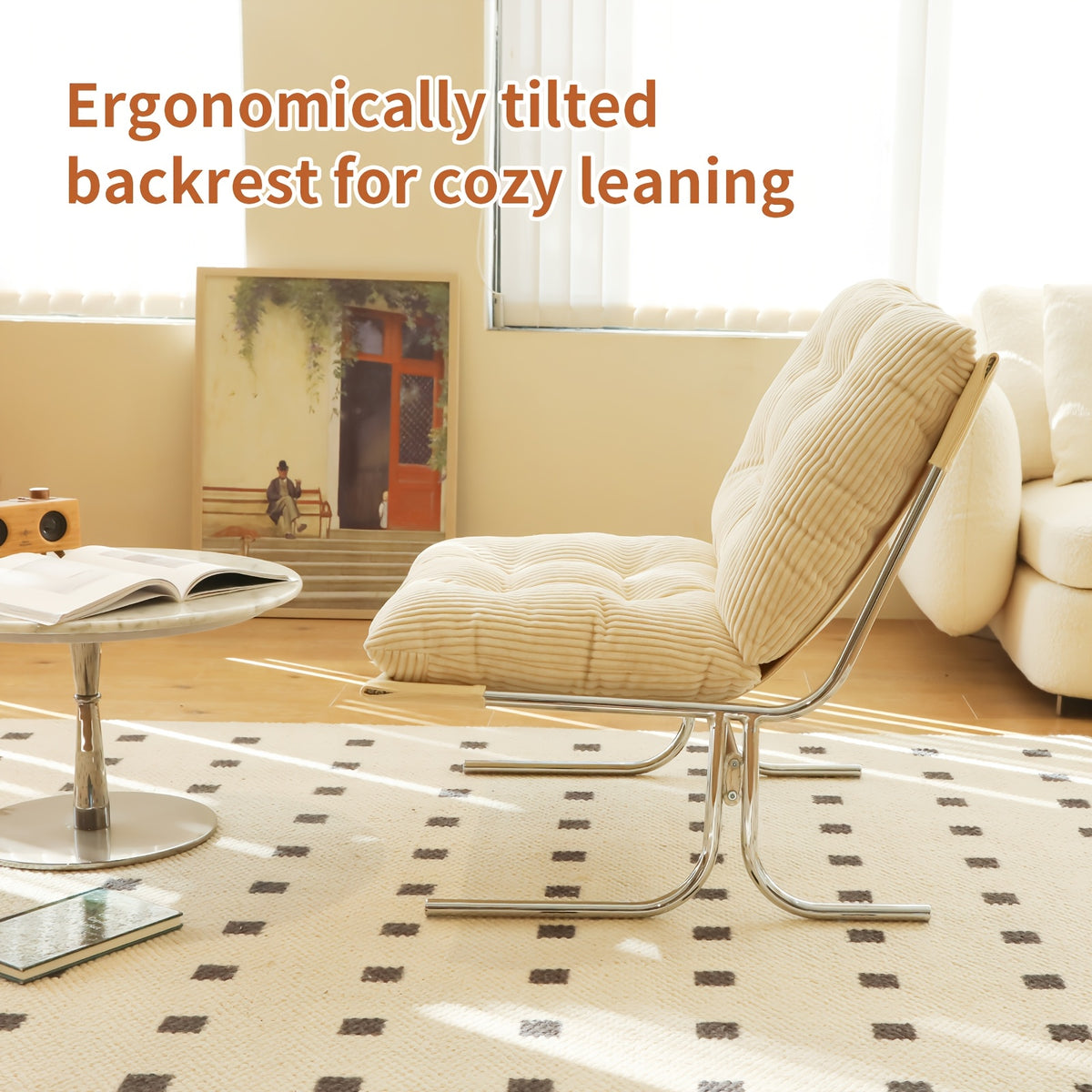 faux leather accent chair chrome metallegs armless modern - Temu