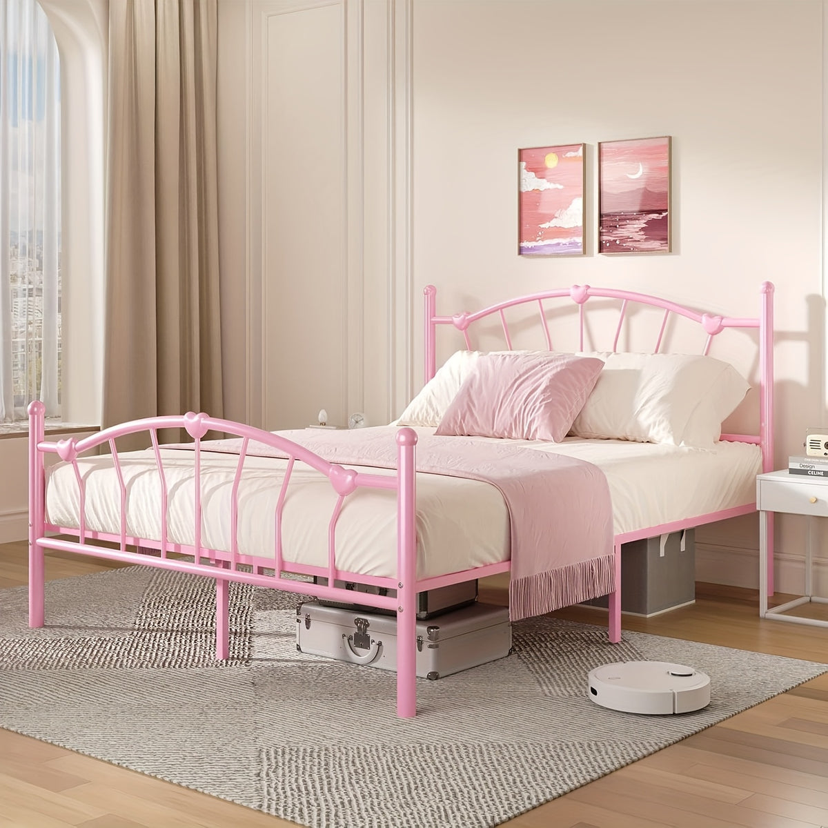 twin full queen size metal bed frame heart shaped headboard - Temu